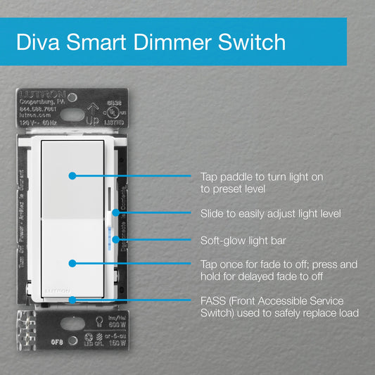 Lutron Caseta Diva In-Wall Smart Dimmer Switch | DVRF-6L-XX