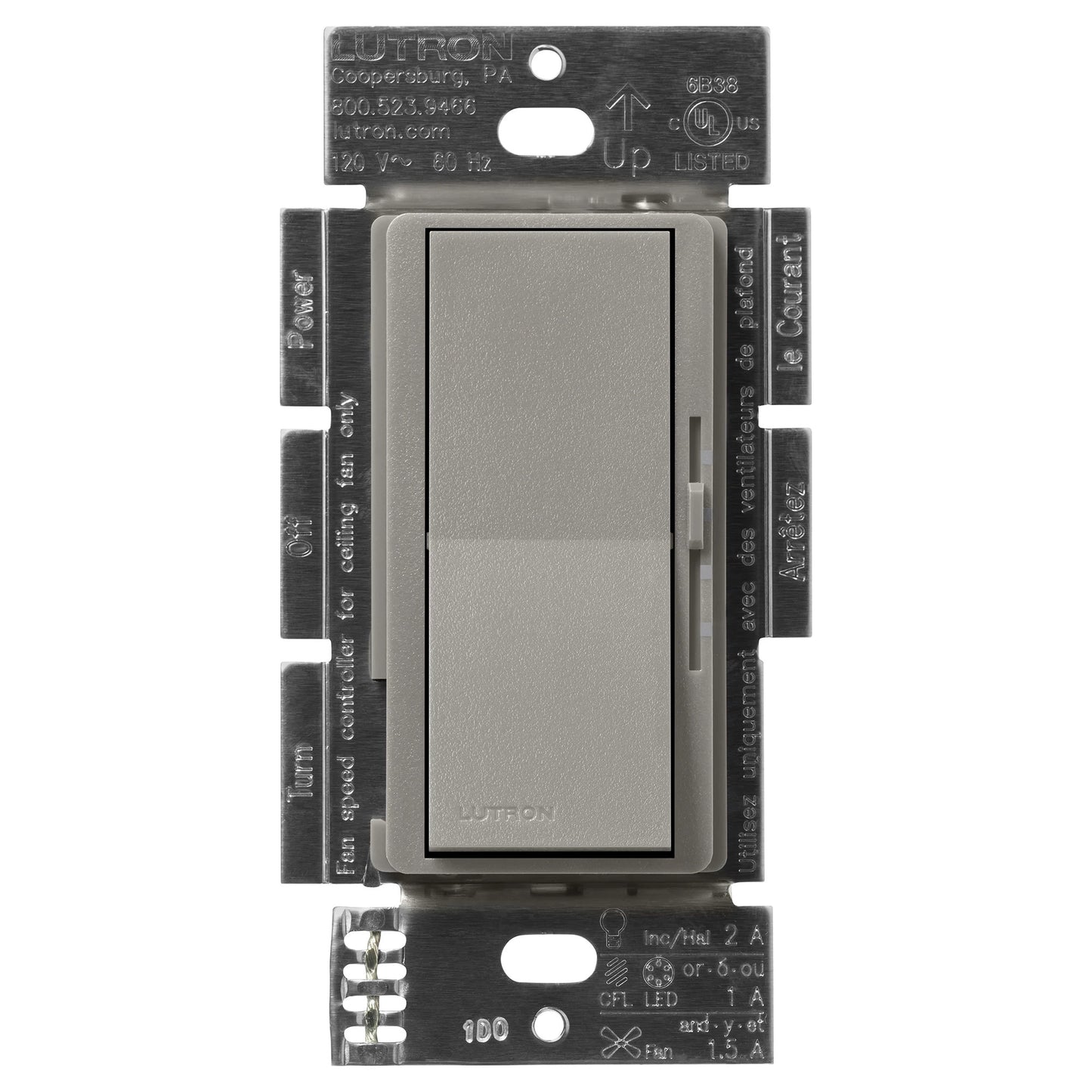 Lutron Diva 3-Speed Fan & Light Control - Single Pole | DVSCFSQ-LF