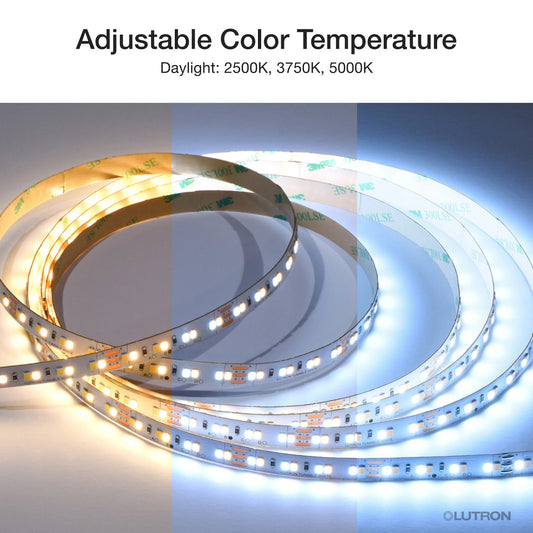 Lutron Lumaris daylight 2500K-5000K color temperature range graphic for tape light LU-T05-DL