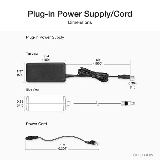 Lutron Lumaris wireless controller and plug-in power supply configuration, SKU RRL-TWC-WH