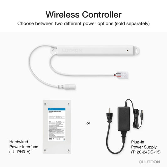Lutron Lumaris wireless controller plug-in power supply wiring option, SKU RRL-TWCL-WH