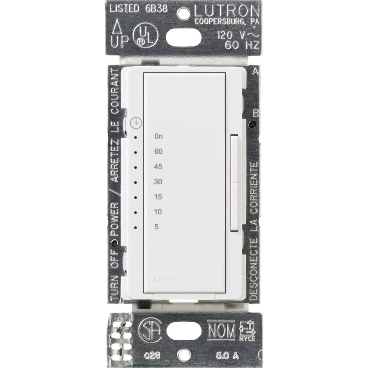 Lutron Maestro Countdown Timer - 600W/3A Fan, Neutral Required | MA-T51MNH-WH-C
