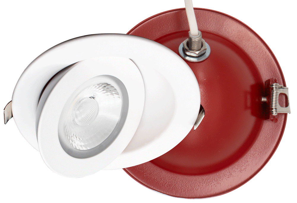 Product Display Visual of the SKU: FR-LED-4-S9W-5CCT-FG-WH for Marketing of theLotus 4" Fire Rated Floating Gimbal 9W 5CCT 700 lm White CRI90+ | FR-LED-4-S9W-5CCT-FG