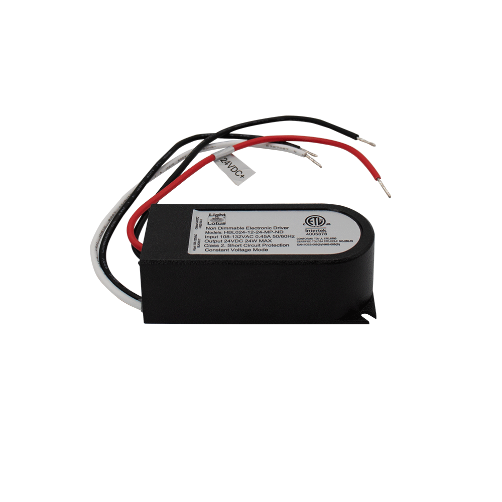 Product Display Visual of the SKU: HBL024-12-24-MP-ND for Marketing of theLotus 24V Electronic Driver 24W Non Dimmable Input 120V AC | HBL024-12-24-MP-ND