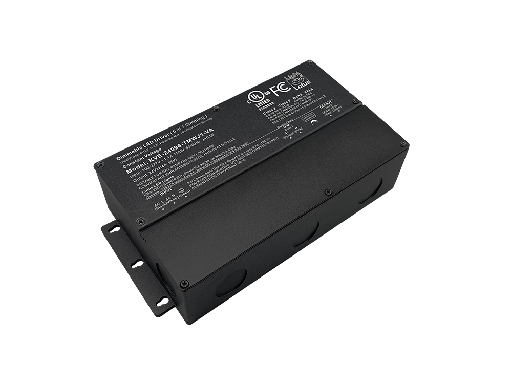 Lotus KVE-24096-TMWJ1-VA 96W 24V DC constant-voltage 5-in-1 dimmable Class 2 LED driver; 100-277V AC input, 4A output
