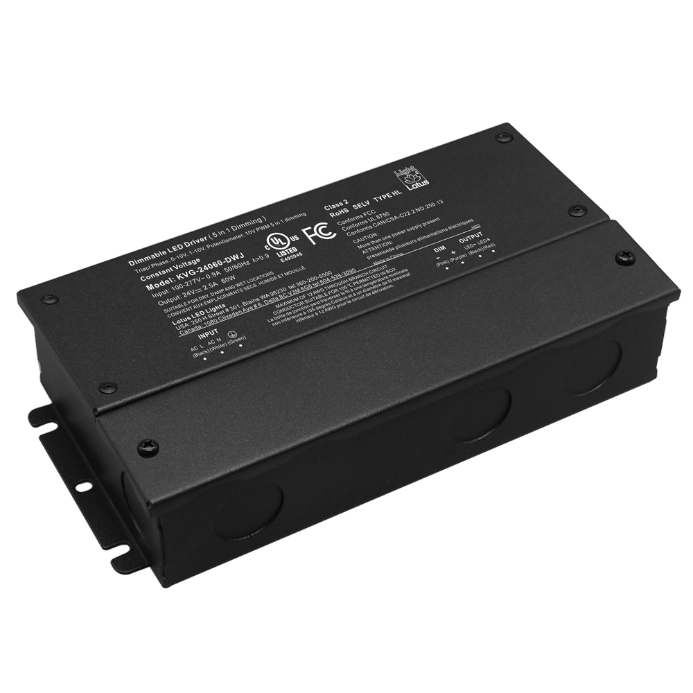 Product Display Visual of the SKU: KVG-24060-DWJ for Marketing of theLotus 24V 60W 5-in-1 Dimmable Driver 120-277V Wet | KVG-24060-DWJ