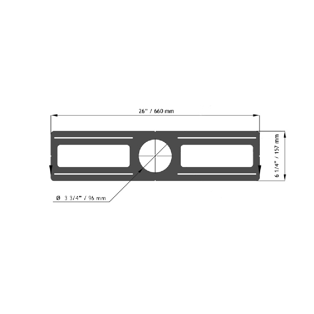 Product Display Visual of the SKU: RIP334 for Marketing of theLotus 3 3/4" Hole 26" Flat Rough-in Plate for LD4R-TT thin trims | RIP334