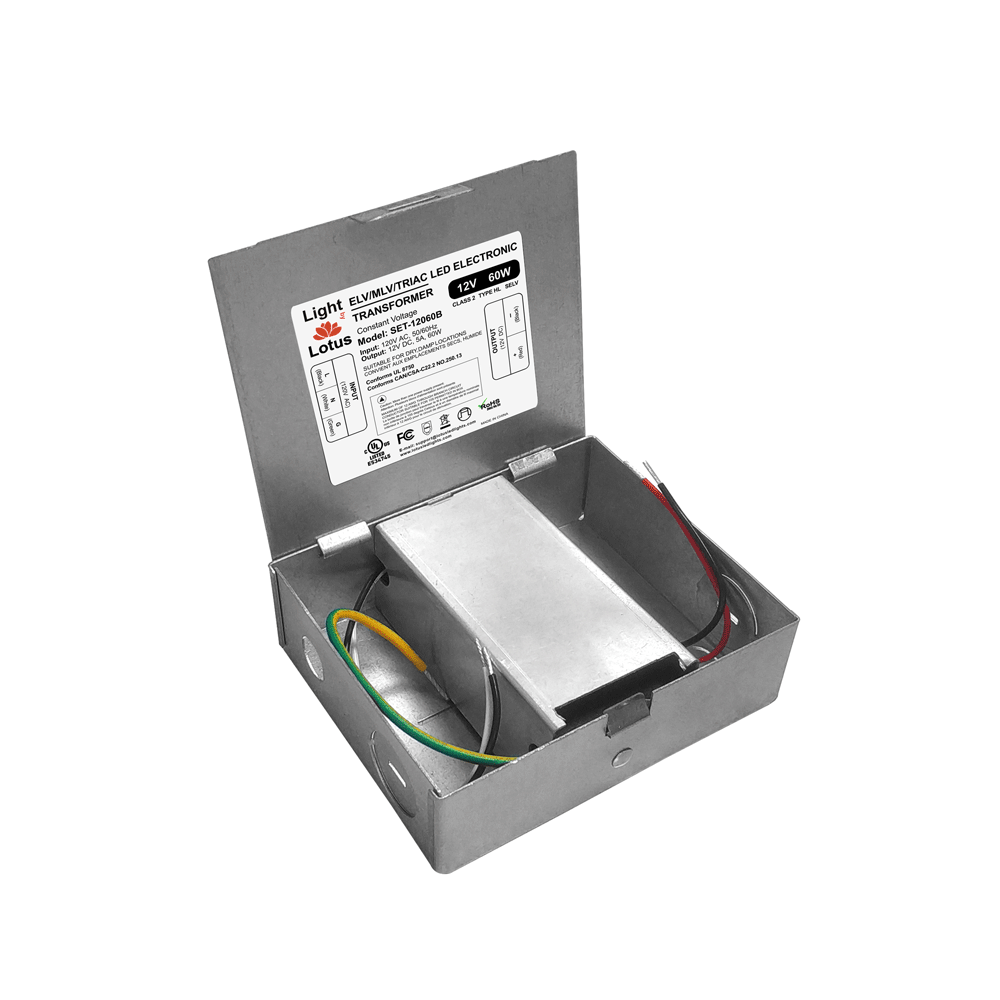 Product Display Visual of the SKU: SET-160 for Marketing of theLotus Junction Box for Hard Wiring of Mini Electronic Transformers with Line and Low Voltage Chambers | SET-160