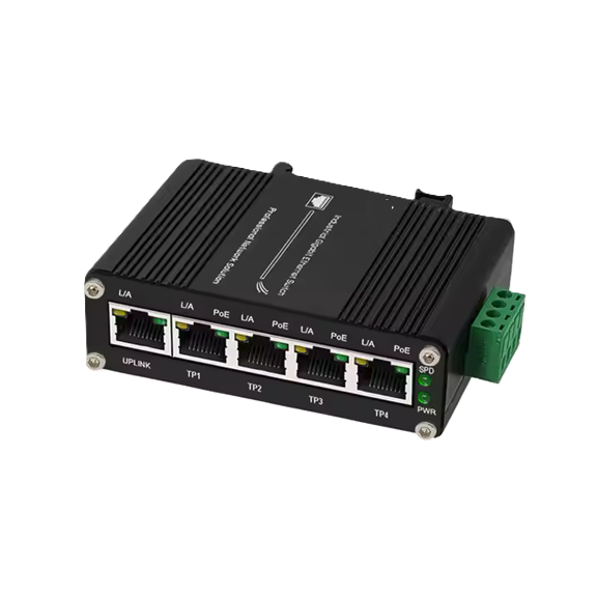 Product Marketing Image of Simply Secured SKU: POEJK-S4-120 by Vendor Grid Networking Product Grid Industrial Gigabit PoE Switch | 4 PoE Downlink Ports + 1 Gigabit Uplink | POEJK-S4-120