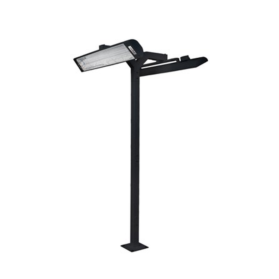 Eurofase 39-inch double-head 8-foot pole mount in black, pictured with heaters separately sold