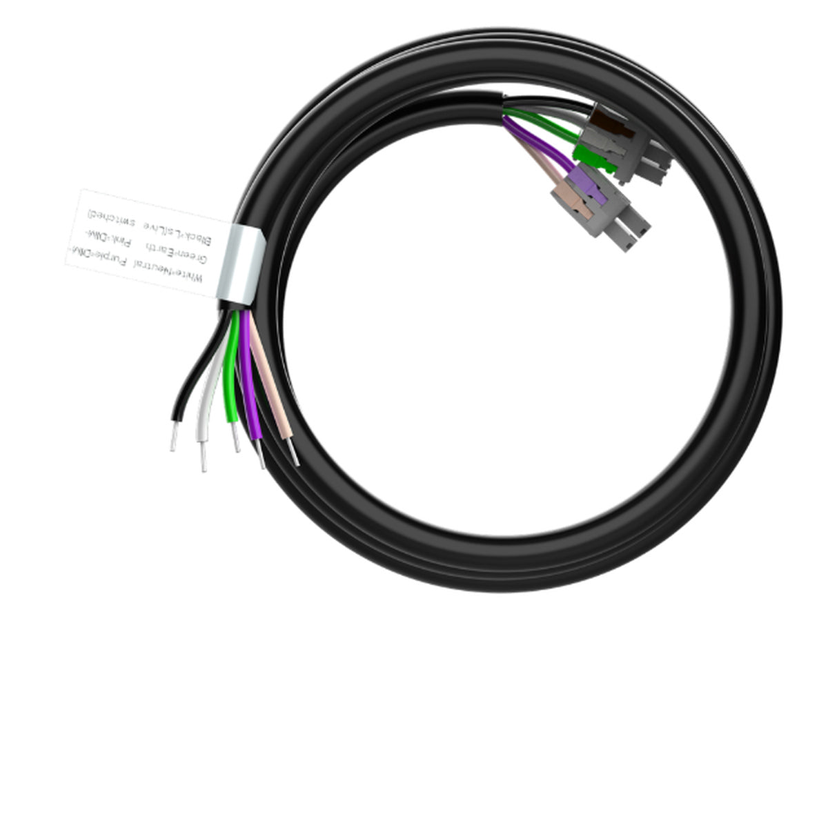 RENO ARRAY R39316 20 ft five-wire power and dimming cord, 600V cord rating, black finish; manufacturer image cropped from supplier listing