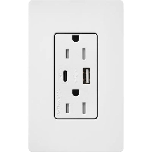Lutron Claro 15A Tamper-Resistant Wall Outlet with Ultra-Fast 55W USB-C PD & USB-A - Gloss Finish | CAR-15-ACTR