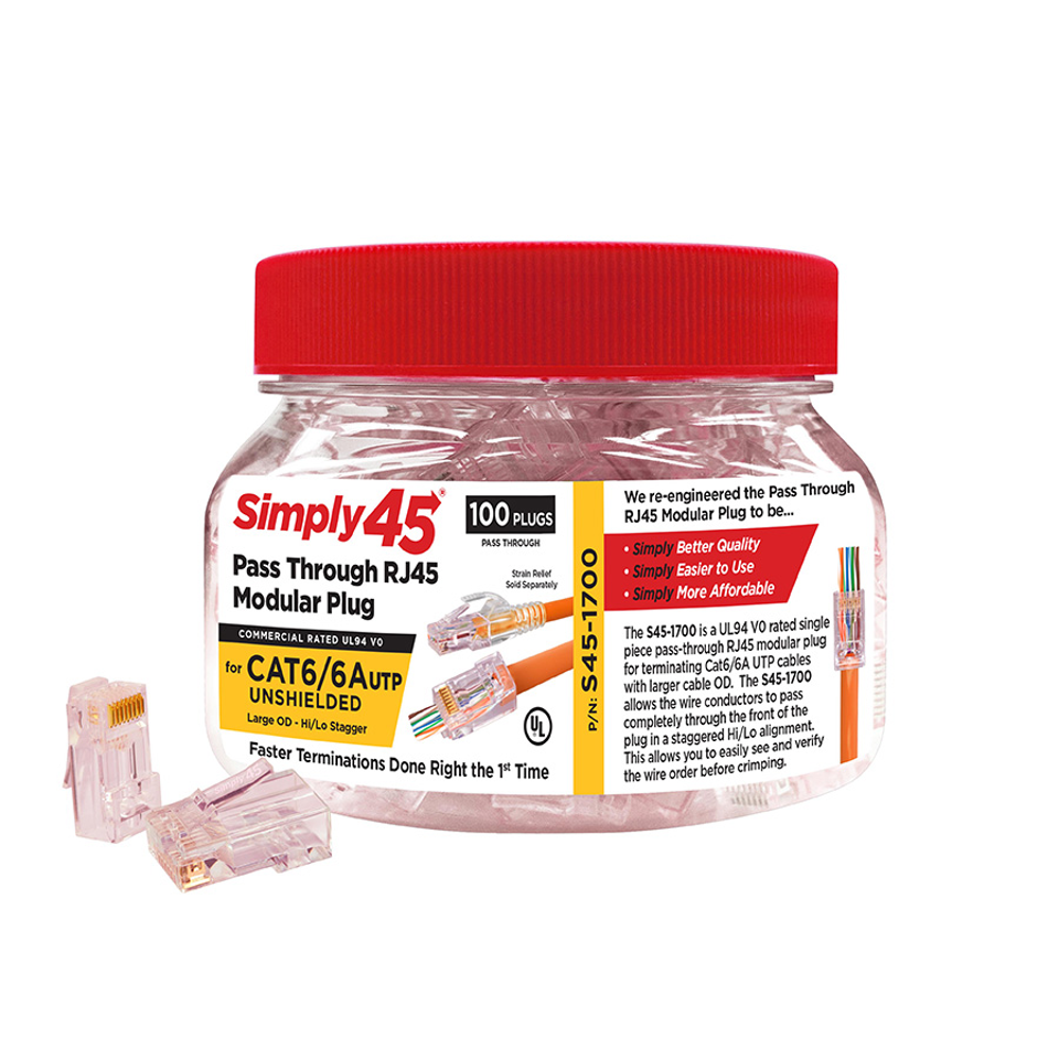 Pass Through Red Tint, Hi/Lo Stagger - Cat6/6a UTP - 100pc Jar | S45-1700