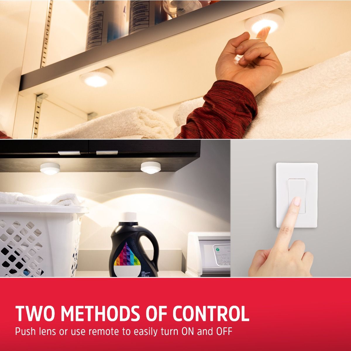 Energizer Battery Operated LED Puck Light With Wall Switch Remote, 2 Pack, White | 58822-T1