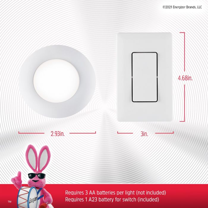 Energizer Battery Operated LED Puck Light With Wall Switch Remote, 2 Pack, White | 58822-T1