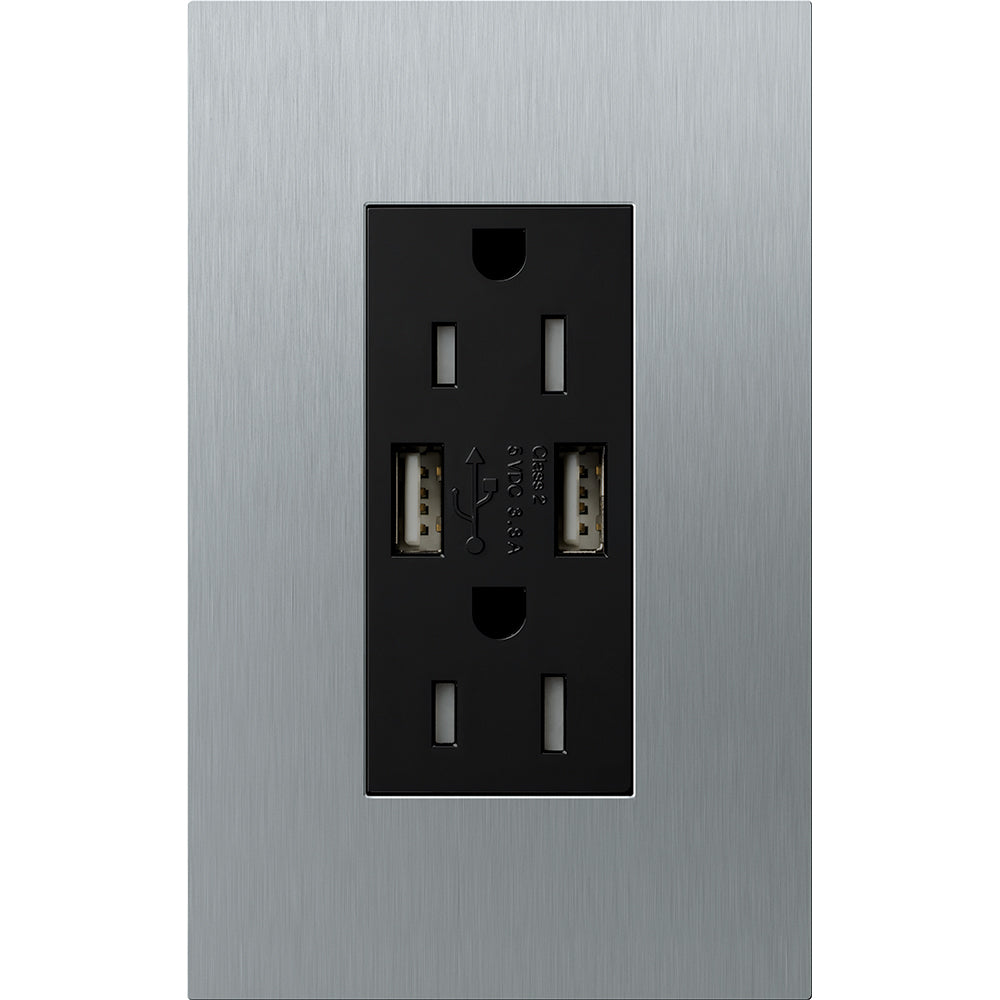 Lutron New Architectural 15A Tamper-Resistant USB-A Duplex Receptacle, Self-Testing, Wall Plate Included, Matte Finish |  NTR-15-UBTR