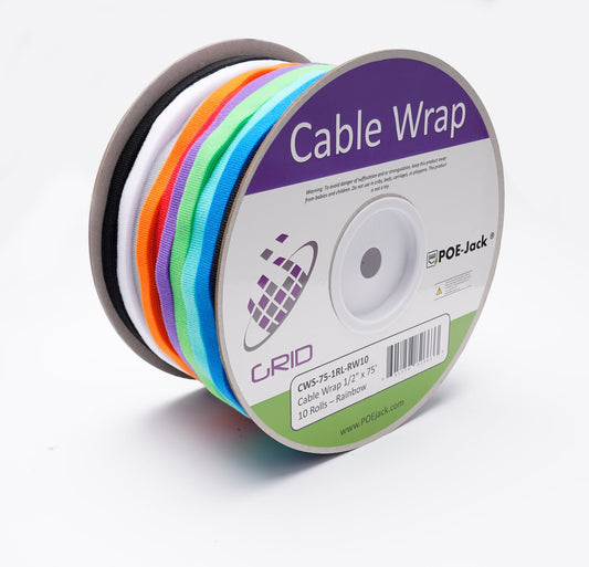 Cable Wrap 1/2" x 75' Dispenser Spool - Rainbow Assortment | Reusable Cable Management | CWS-75-1RL-RW10