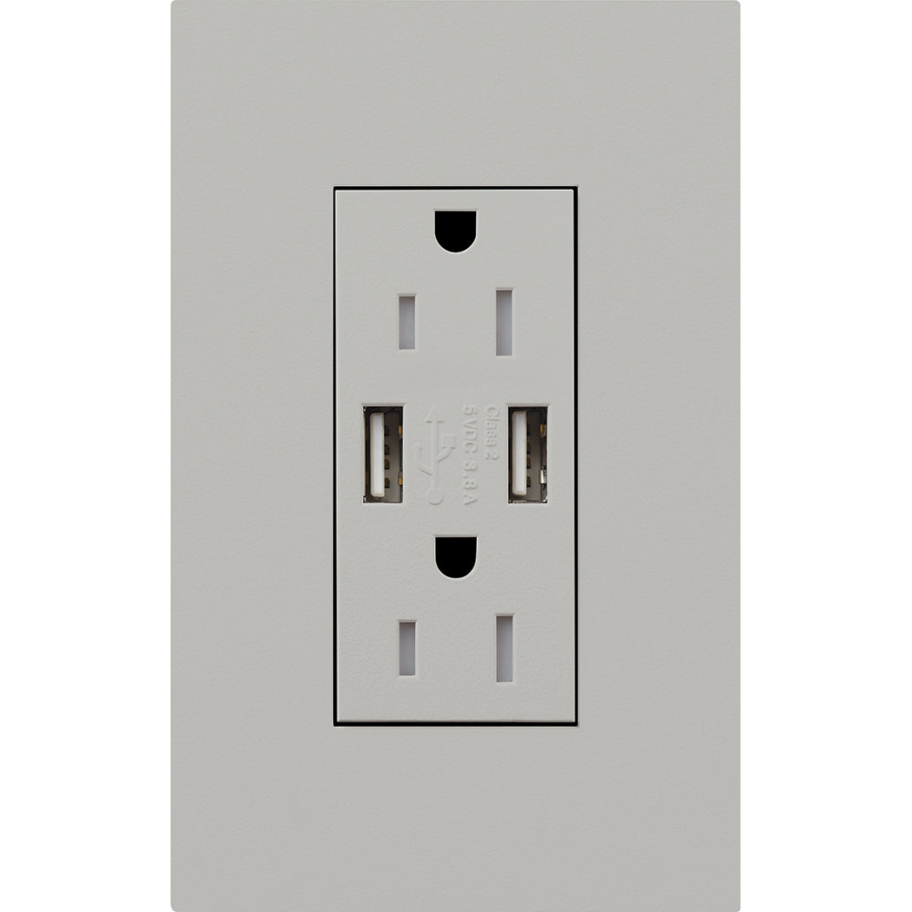 Lutron New Architectural 15A Tamper-Resistant USB-A Duplex Receptacle, Self-Testing, Wall Plate Included, Matte Finish |  NTR-15-UBTR