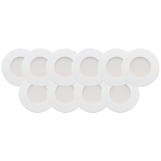 Product Display Visual of the SKU: 10P-AD-107T-3K-WH-12V for Marketing of theLotus 10 Pack Ultra Slim LED Puck Light White Trim 2.2W | 10P-AD-107T