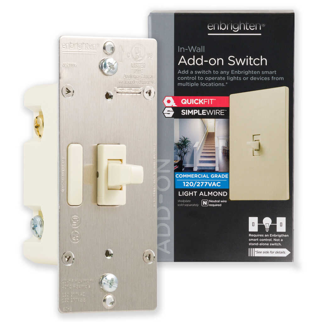 Enbrighten Z-Wave In-Wall Toggle Add-On Switch, 3 Way, Light Almond | 12732