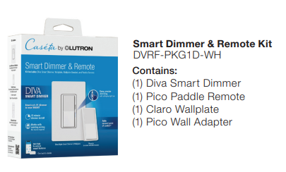 Lutron Pico Paddle Remote and Diva Smart Dimmer Kit, Trilingual | DVRF-PKG1D-WH