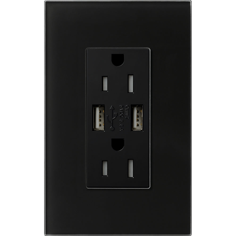 Lutron New Architectural 15A Tamper-Resistant USB-A Duplex Receptacle, Self-Testing, Wall Plate Not Included, Matte Finish, NTR-15-UBTR