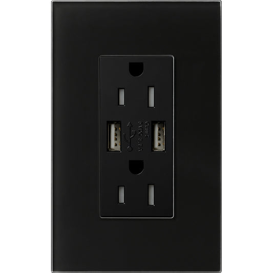 Lutron New Architectural 15A Tamper-Resistant USB-A Duplex Receptacle, Self-Testing, Wall Plate Not Included, Matte Finish, NTR-15-UBTR
