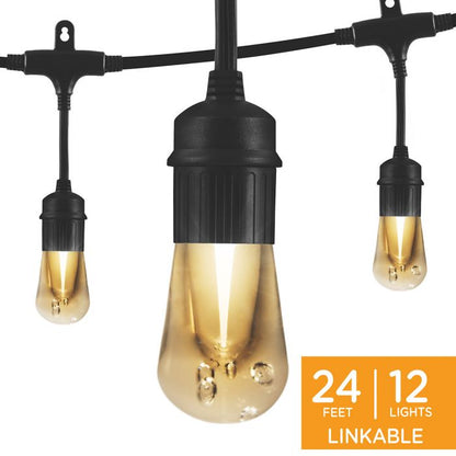 Enbrighten Vintage LED Cafe Lights, 12 Bulbs, 24ft | 35629