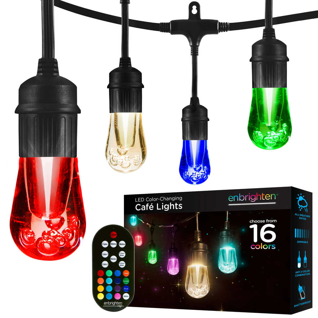 Enbrighten Seasons Color-Changing Vintage LED Cafe Lights, 24 Bulbs, 48ft | 37790