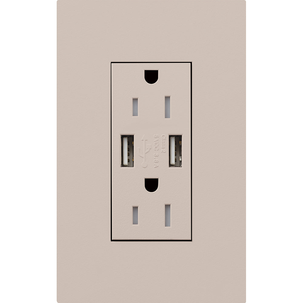 Lutron New Architectural 15A Tamper-Resistant USB-A Duplex Receptacle, Self-Testing, Wall Plate Included, Matte Finish |  NTR-15-UBTR
