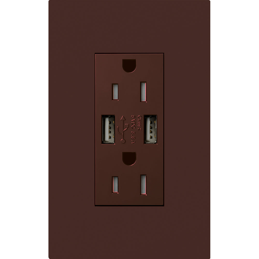 Lutron New Architectural 15A Tamper-Resistant USB-A Duplex Receptacle, Self-Testing, Wall Plate Included, Matte Finish |  NTR-15-UBTR