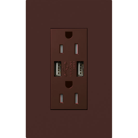 Lutron New Architectural 15A Tamper-Resistant USB-A Duplex Receptacle, Self-Testing, Wall Plate Included, Matte Finish |  NTR-15-UBTR