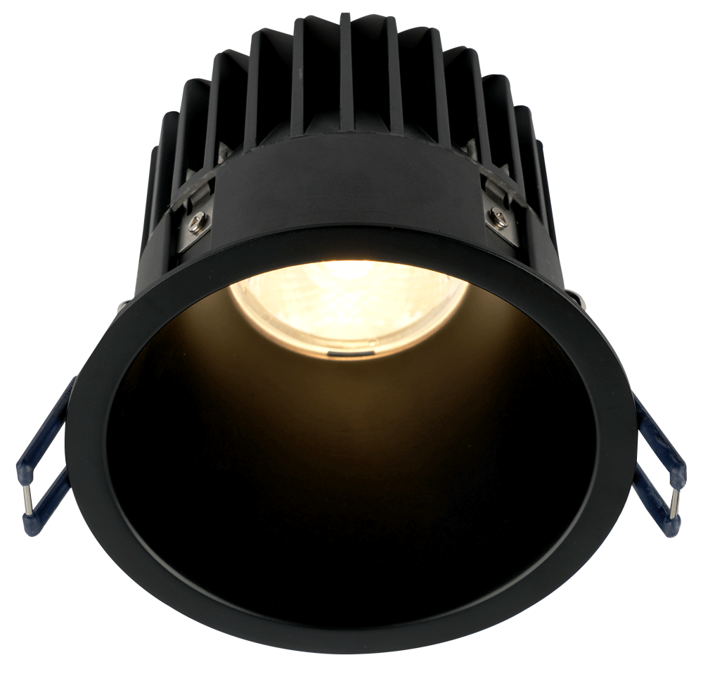 Lotus LD4R 15W 4-inch deep regressed LED downlight with black reflector and black Thin Trim