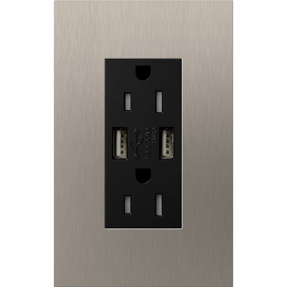 Lutron New Architectural 15A Tamper-Resistant USB-A Duplex Receptacle, Self-Testing, Wall Plate Included, Matte Finish |  NTR-15-UBTR