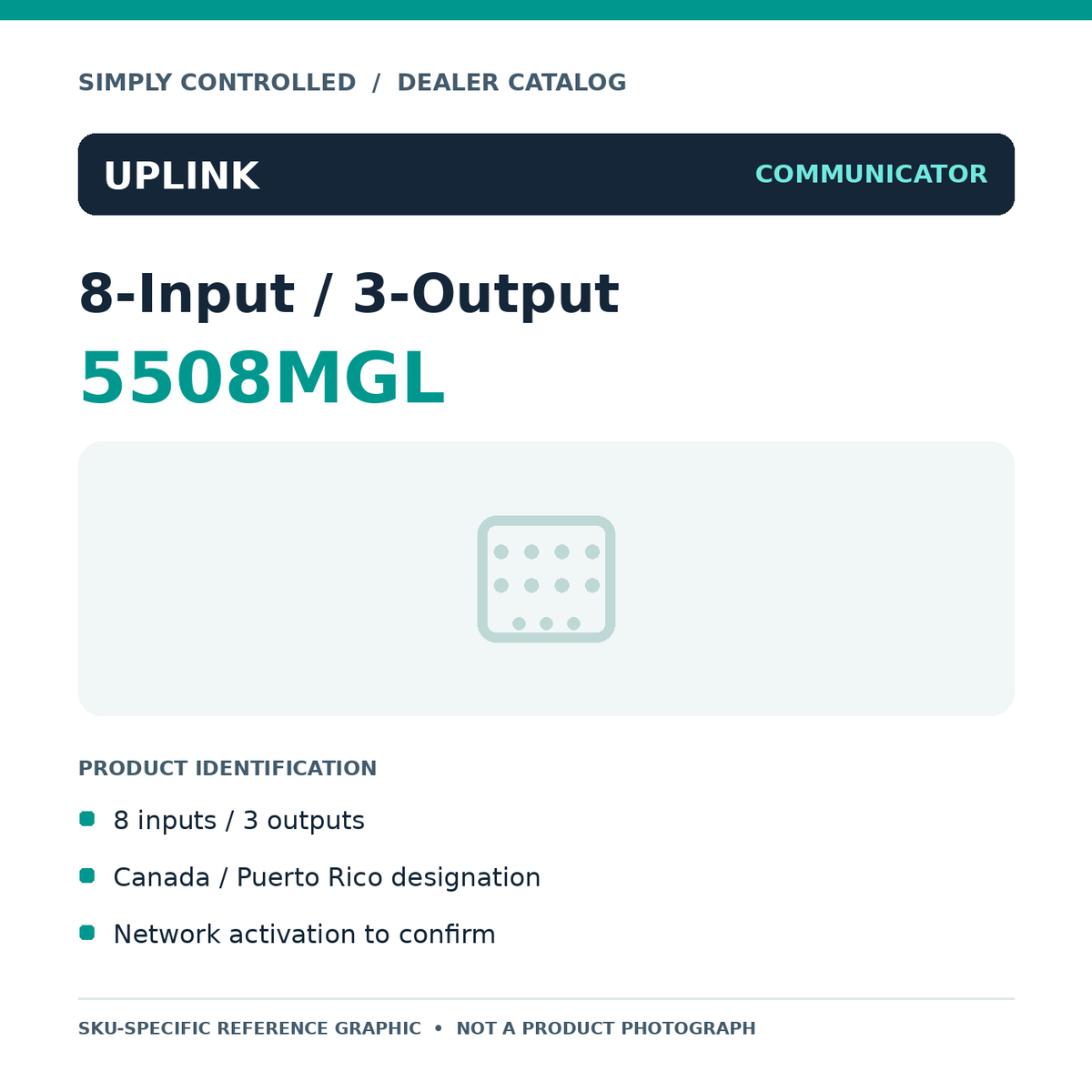 5508MGL specification reference card, not a photograph of the physical product | Simply Controlled