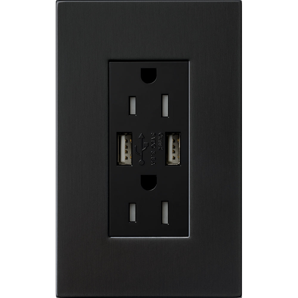 Lutron New Architectural 15A Tamper-Resistant USB-A Duplex Receptacle, Self-Testing, Wall Plate Included, Matte Finish |  NTR-15-UBTR