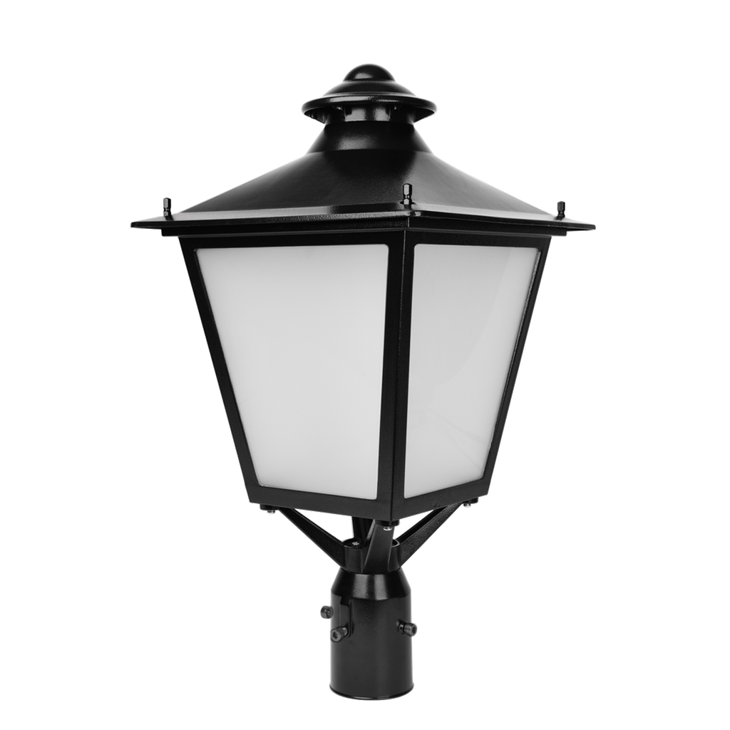 Reno Bellevue - Lantern Post Top Fixture | Selectable Wattage: 40/60/80/100W | Selectable CCT: 30/40/50K | 120-347V | Black Finish | RENO-PTL-DV-MW-MCCT / R55031