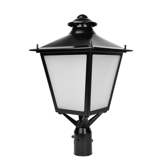 Reno Bellevue - Lantern Post Top Fixture | Selectable Wattage: 40/60/80/100W | Selectable CCT: 30/40/50K | 120-347V | Black Finish | RENO-PTL-DV-MW-MCCT / R55031