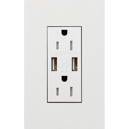 Lutron New Architectural 15A Tamper-Resistant USB-A Duplex Receptacle, Self-Testing, Wall Plate Included, Matte Finish |  NTR-15-UBTR