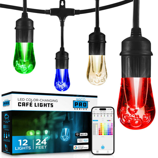 JascoPro Series Wi-Fi LED Vintage Café Lights, 24 Bulbs | 66876
