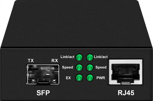 Gigabit RJ45 to 1000Base-FX SFP Fiber Media Converter with PoE Injector | 10/100/1000Base-T Copper-to-Fiber Extender | POEJK-FEI