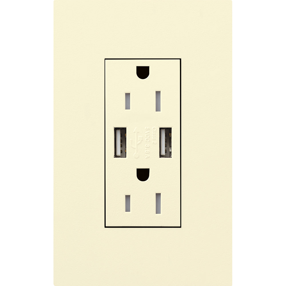 Lutron New Architectural 15A Tamper-Resistant USB-A Duplex Receptacle, Self-Testing, Wall Plate Included, Matte Finish |  NTR-15-UBTR