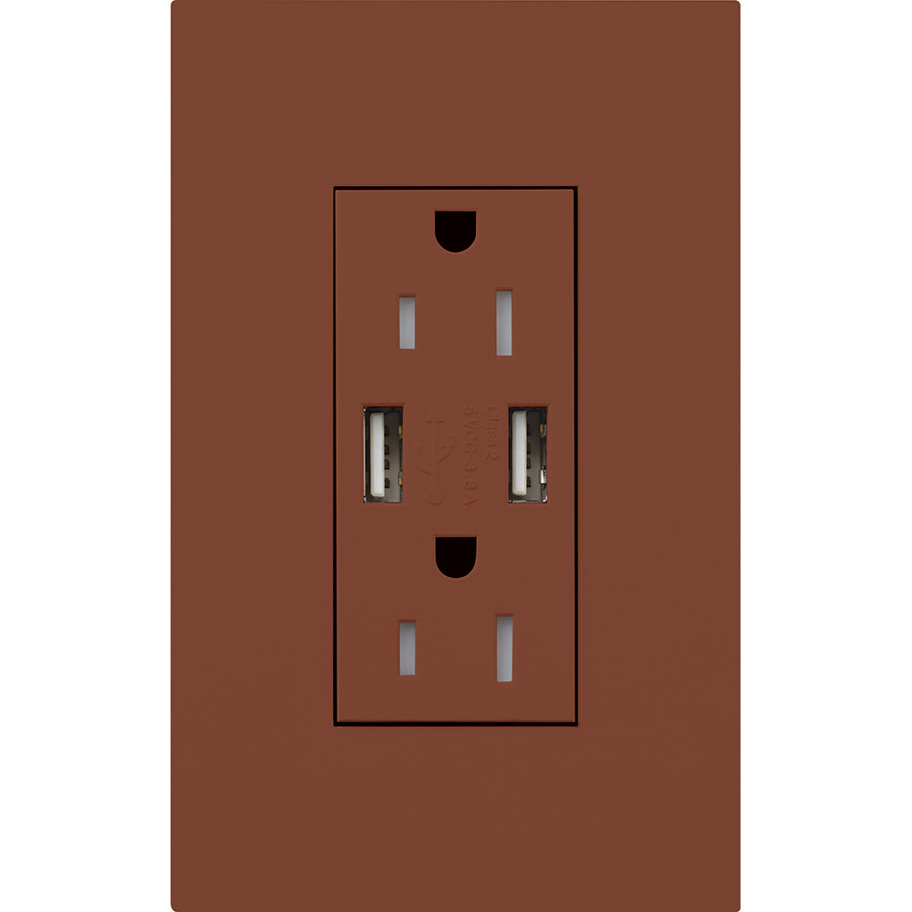 Lutron New Architectural 15A Tamper-Resistant USB-A Duplex Receptacle, Self-Testing, Wall Plate Not Included, Matte Finish, NTR-15-UBTR