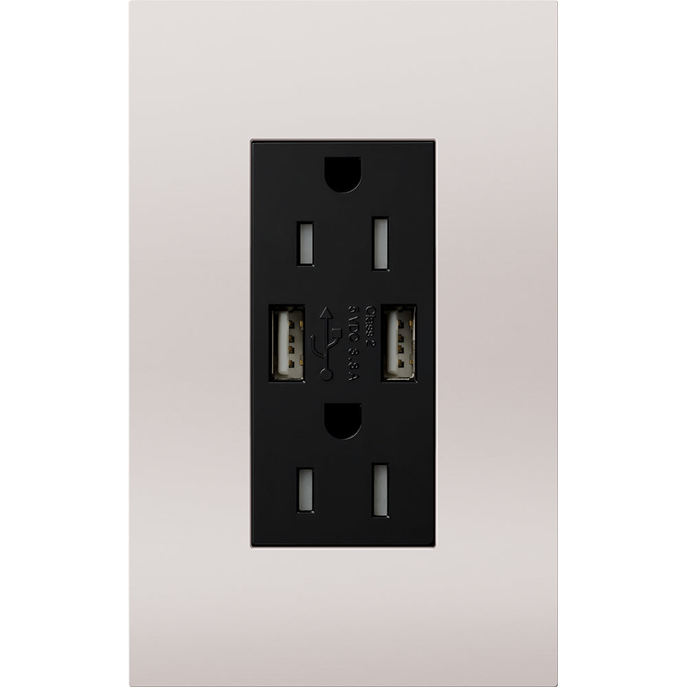 Lutron New Architectural 15A Tamper-Resistant USB-A Duplex Receptacle, Self-Testing, Wall Plate Included, Matte Finish |  NTR-15-UBTR