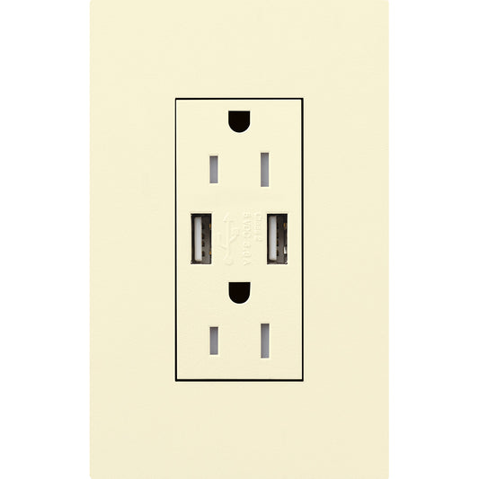Lutron New Architectural 15A Tamper-Resistant USB-A Duplex Receptacle, Self-Testing, Wall Plate Not Included, Matte Finish, NTR-15-UBTR