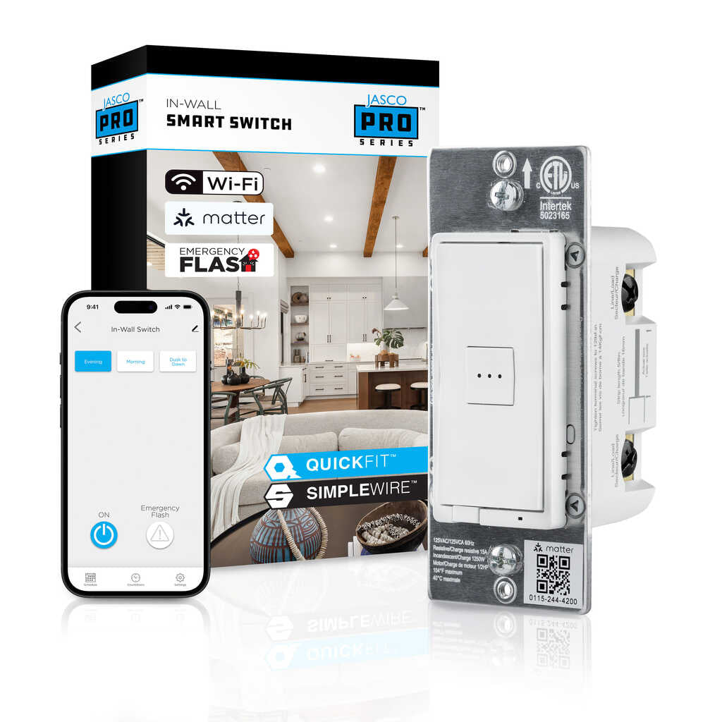JascoPro Series Matter WiFi In-Wall Smart Switch, Emergency Flash Button | 81915