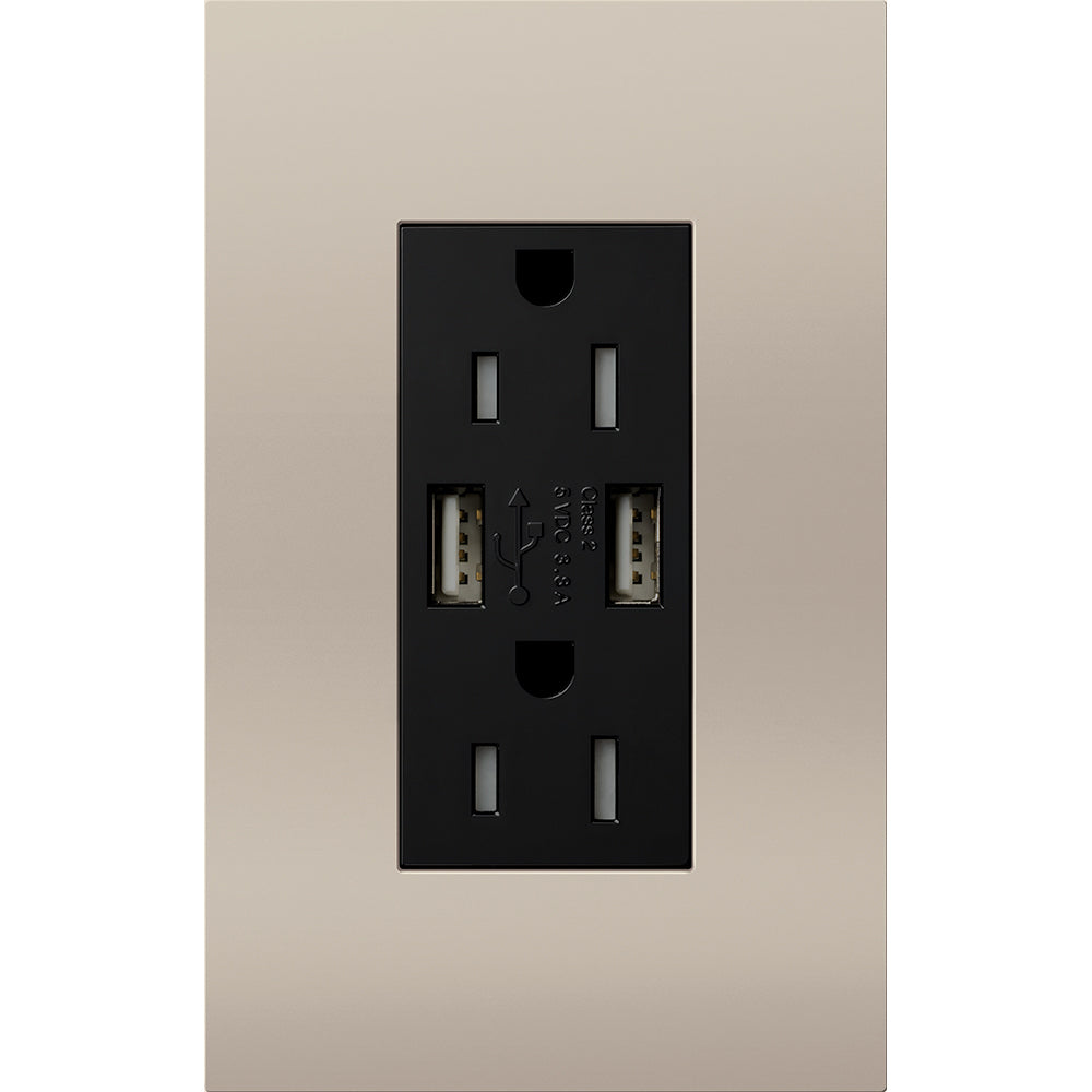 Lutron New Architectural 15A Tamper-Resistant USB-A Duplex Receptacle, Self-Testing, Wall Plate Included, Matte Finish |  NTR-15-UBTR