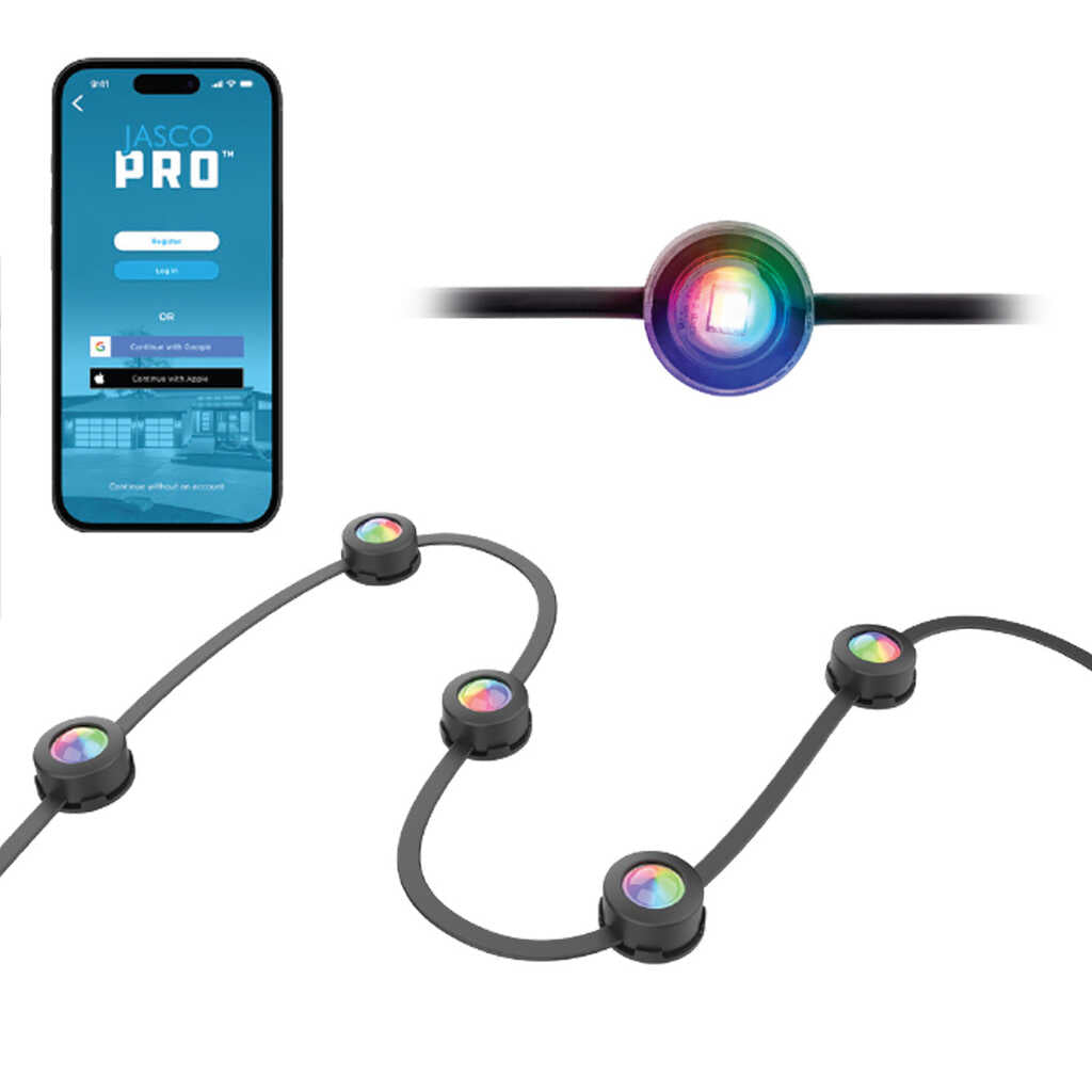 Product Display Visual of the SKU: '84426 for Marketing of theJascoPro Series Under Eave Light Add On Light Strand, 33ft, Black | 84426