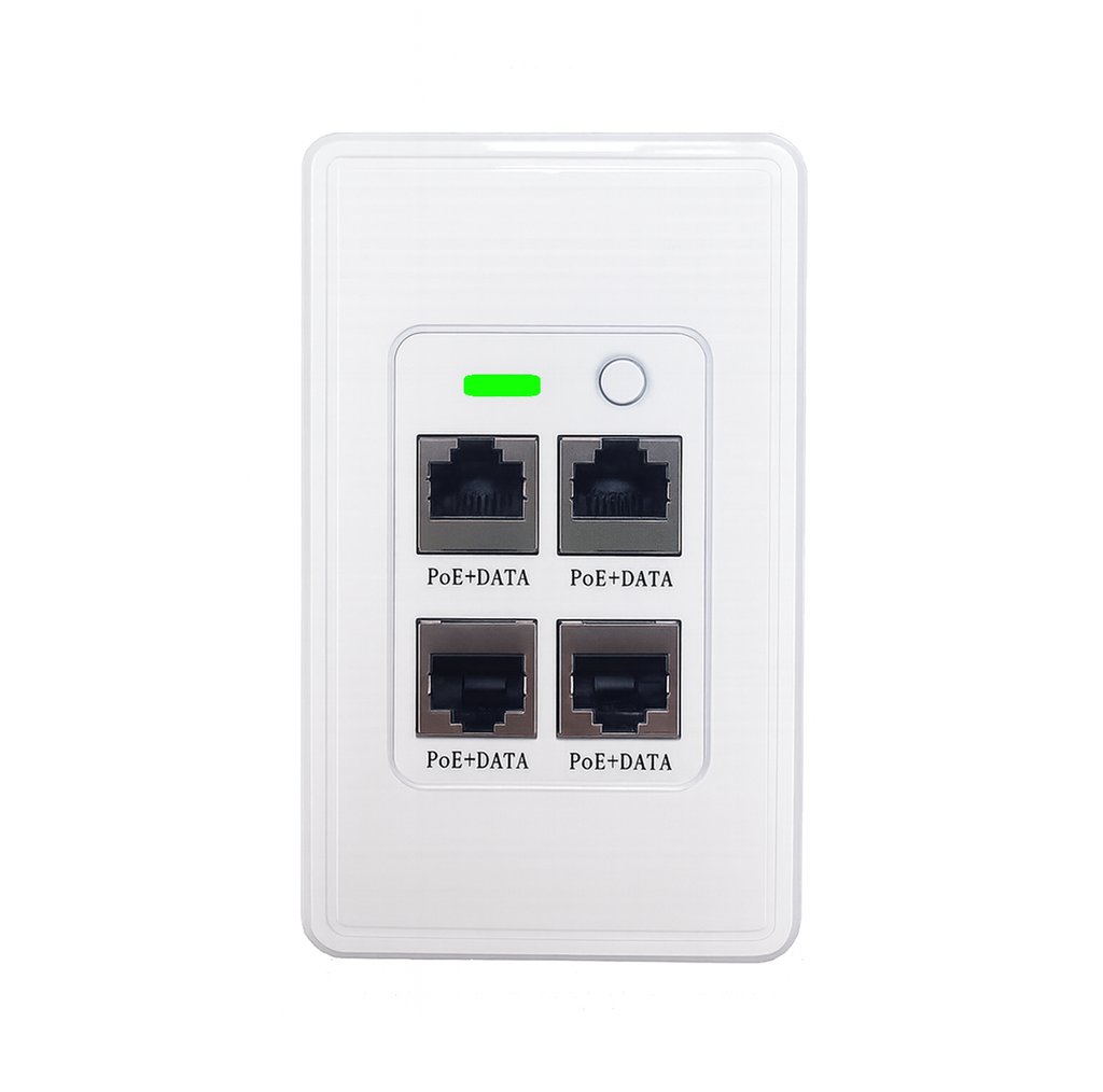 Grid Active POE-Jack In-Wall Switch | 4-Port Gigabit, Rear PoE Uplink Wall Plate | APOEJK2-WH