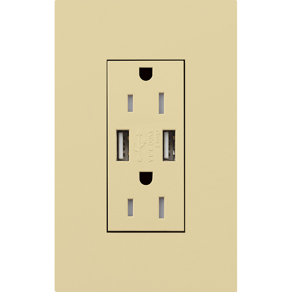 Lutron New Architectural 15A Tamper-Resistant USB-A Duplex Receptacle, Self-Testing, Wall Plate Included, Matte Finish |  NTR-15-UBTR